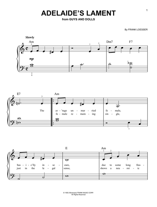 Adelaide's Lament (from Guys And Dolls) - Vivian Blaine (Very Easy Piano)