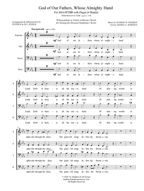 God of Our Fathers, Whose Almighty Hand (Arr. Stephen Jensen & Jill Jensen) - George W Warren & Daniel C Roberts (Choral, SATB divisi)