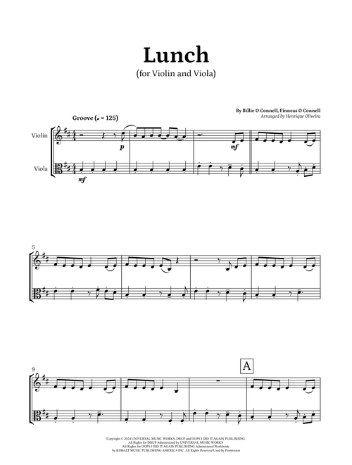 Lunch (Arr. Billie Eilish) - Billie O Connell, Finneas O Connell (Instrumental Duet)