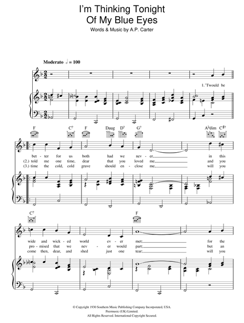 I'm Thinking Tonight Of My Blue Eyes - Gene Autry (Piano-Vocal-Guitar (Piano Accompaniment))