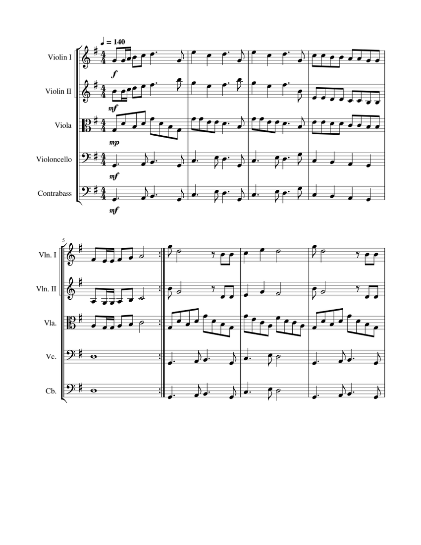 Serenade For Strings In G Sheet music for Contrabass, Violin, Viola