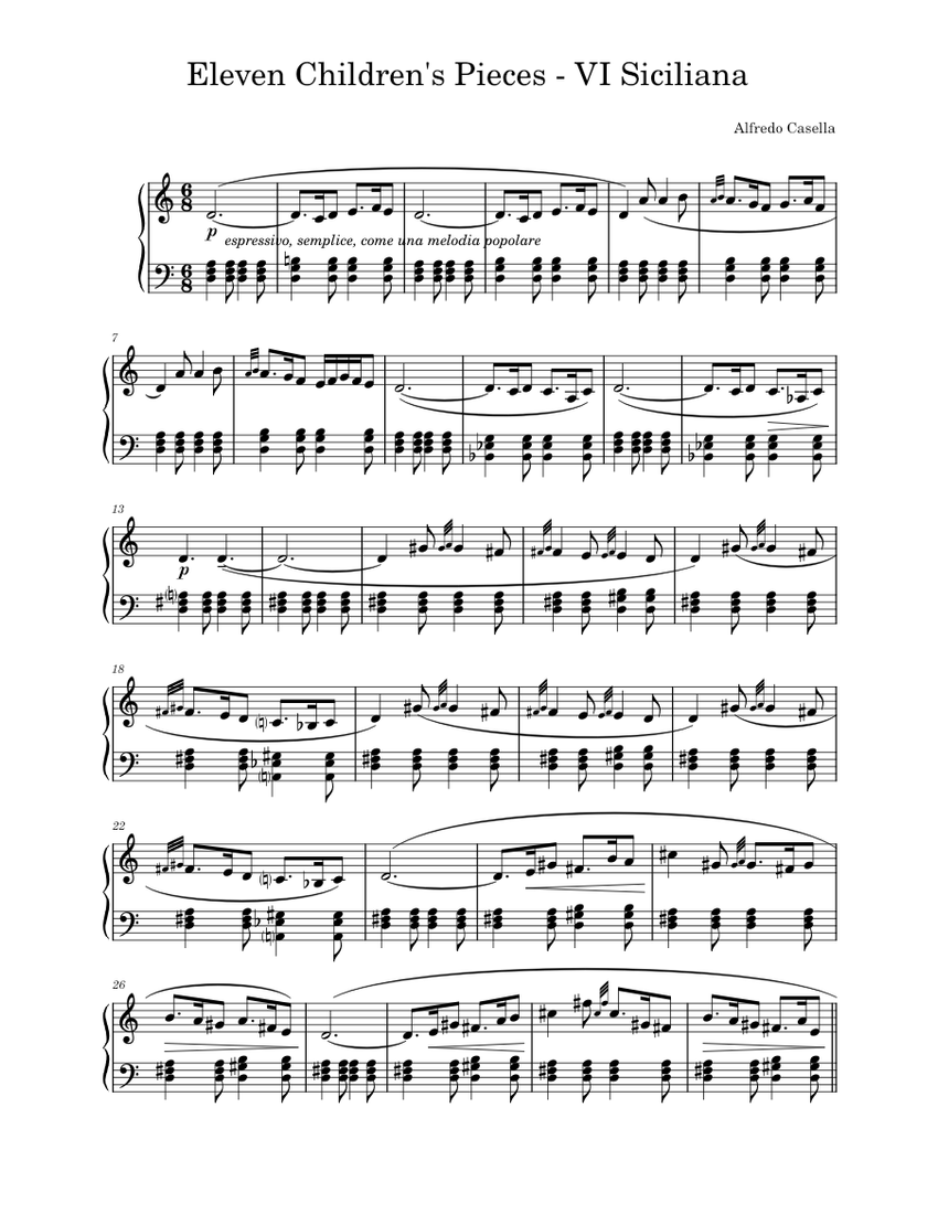 Eleven Children's Pieces 6. Siciliana - Alfredo Casella Sheet