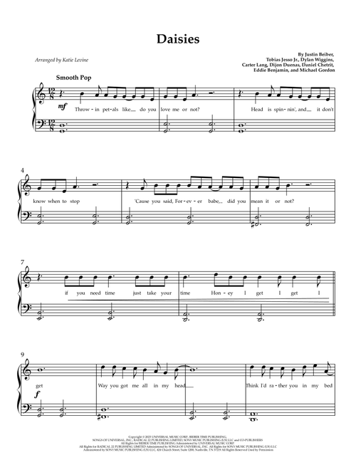 Daisies (Arr. Katie Levine) - Justin Bieber (Easy Piano)