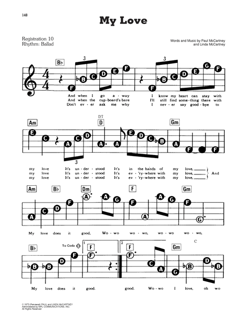 My Love - Paul McCartney & Wings (E-Z Play Today)
