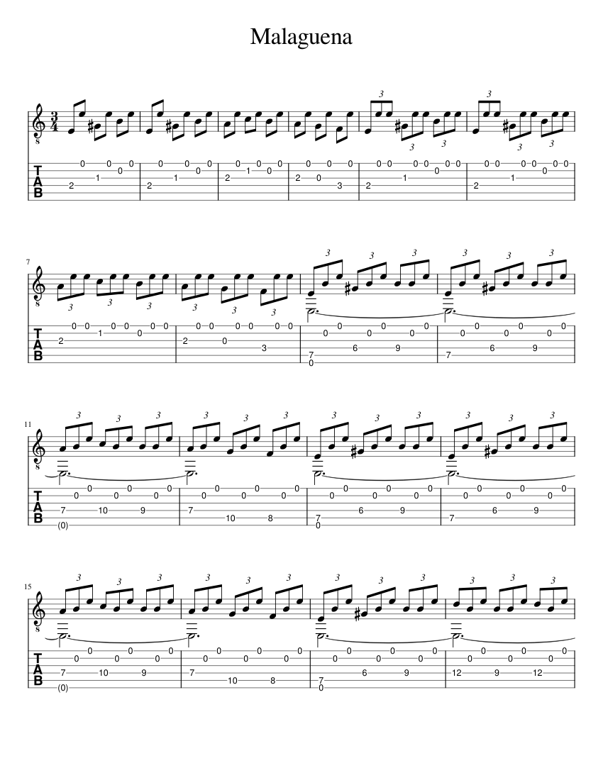 Malaguena Sheet Music and Tab for Guitar (Solo) | MuseScore.com