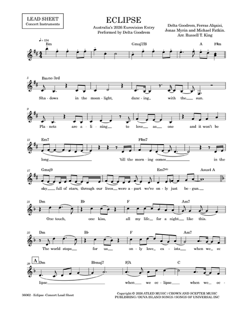 Eclipse (Arr. RUSSELL T. KING) - Ferraz, Delta Goodrem, Jonas Myrin (Lead Sheet - Fake Book)