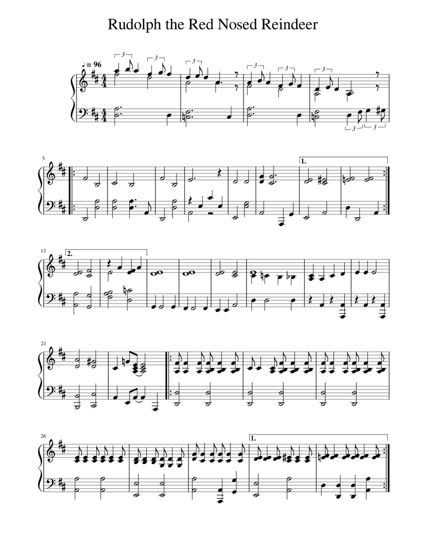 Rudolph the Red Nosed Reindeer (Piano) Sheet Music for Piano (Solo ...