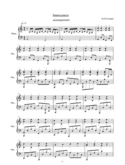 Innocence (Arr. Avril Lavigne) (Piano Vocal)