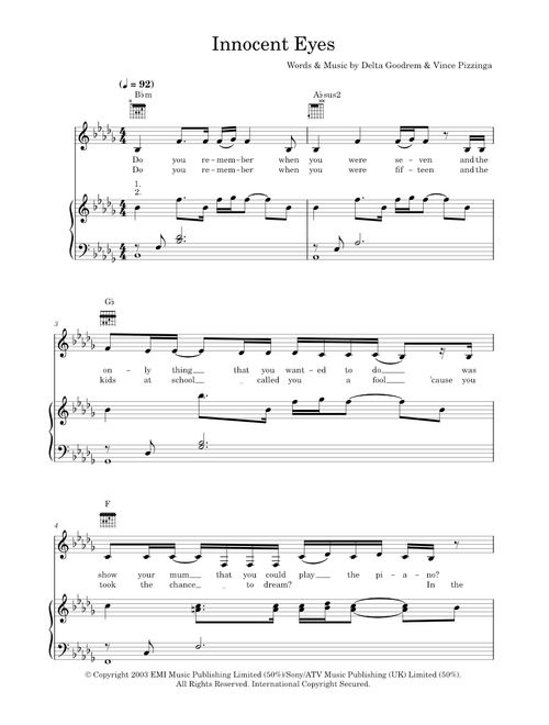 Innocent eyes - Delta Goodrem (Piano-Vocal-Guitar (Piano Accompaniment))