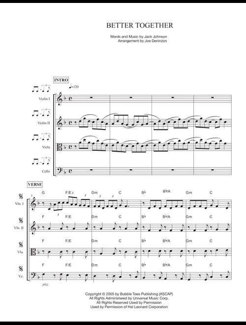 Better Together (Arr. Joe Deninzon) - Jack Johnson (String Quartet)