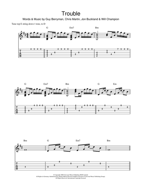 Trouble - Coldplay (Guitar Tab)