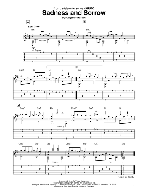 Sadness And Sorrow (from Naruto) - Purojekuto Musashi (Solo Guitar)