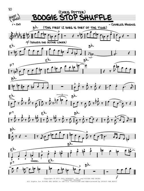 Boogie Stop Shuffle (solo only) - Chris Potter (Real Book - Melody-Chords)