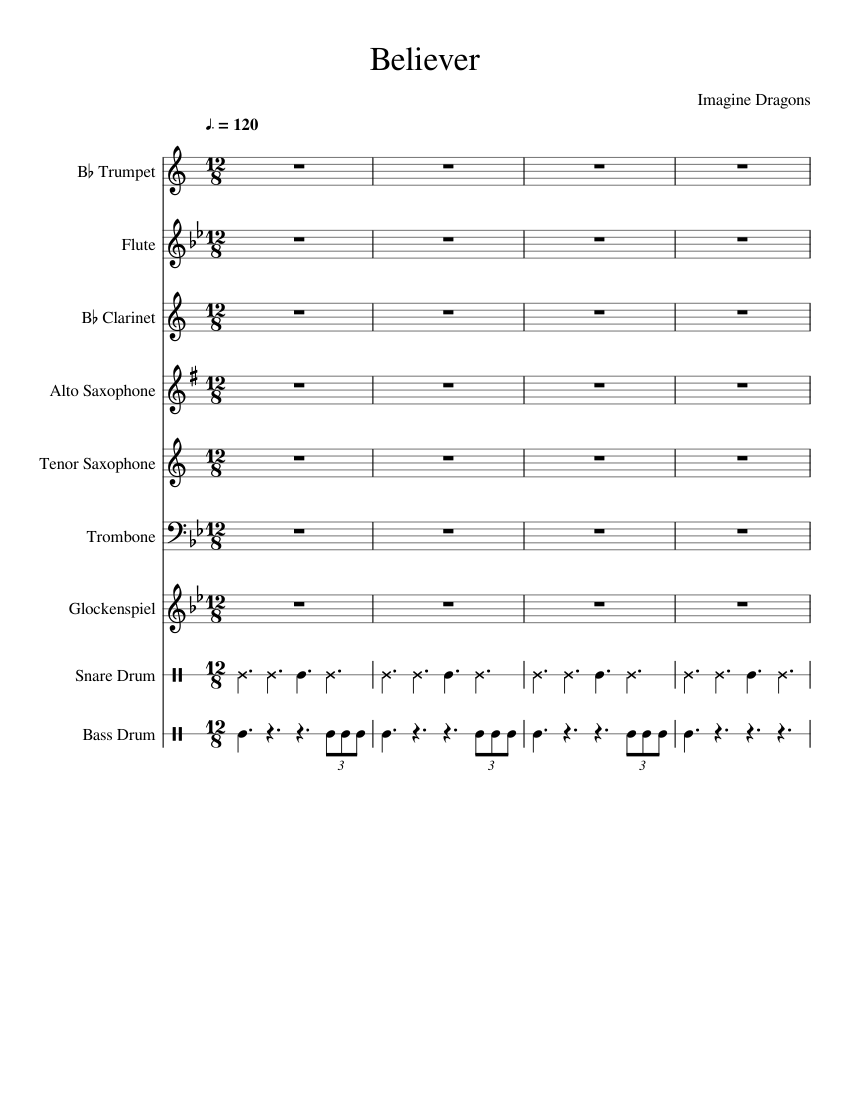 Believer Sheet music for Trombone, Flute, in bflat, Saxophone