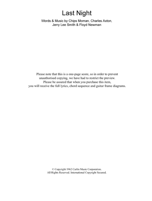 Last Night - The Mar-Keys (Guitar Chords-Lyrics)