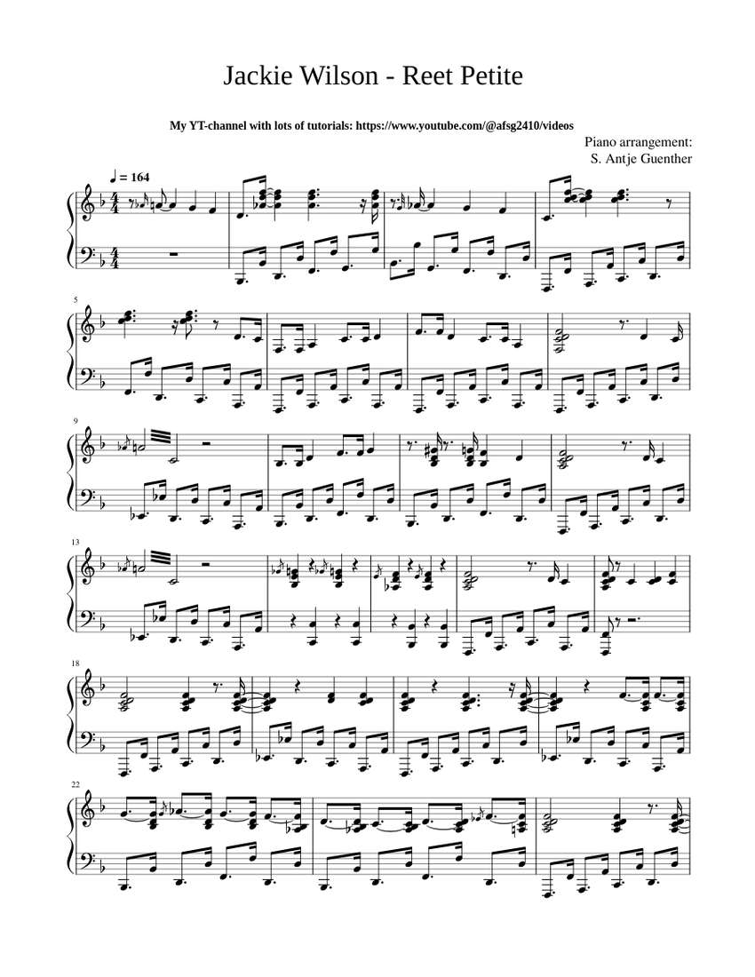 radiador Perpetuo Perth Blackborough Jackie Wilson - Reet petite - piano solo sheet music Sheet music for Piano  (Solo) | Musescore.com