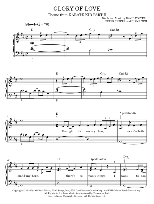Glory Of Love - David Foster, Peter Cetera (Easy Piano)