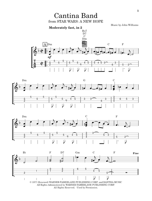 Cantina Band (from Star Wars: A New Hope) - John Williams (Easy Ukulele (with Tab))