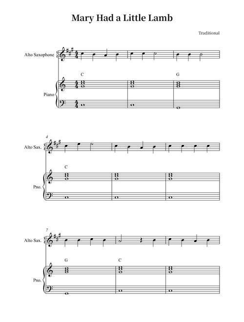 mary Had A Little Lamb (Arr. Wesley S. SIlva) - Traditional (Alto Sax and Piano)