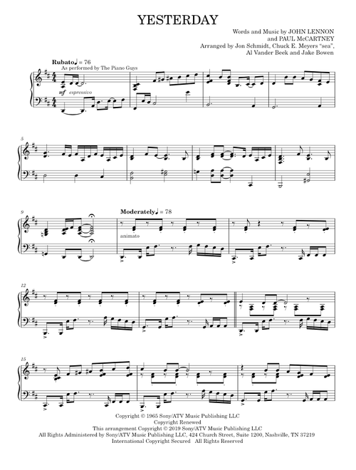 Yesterday - The Beatles, The Piano Guys (Piano Solo)