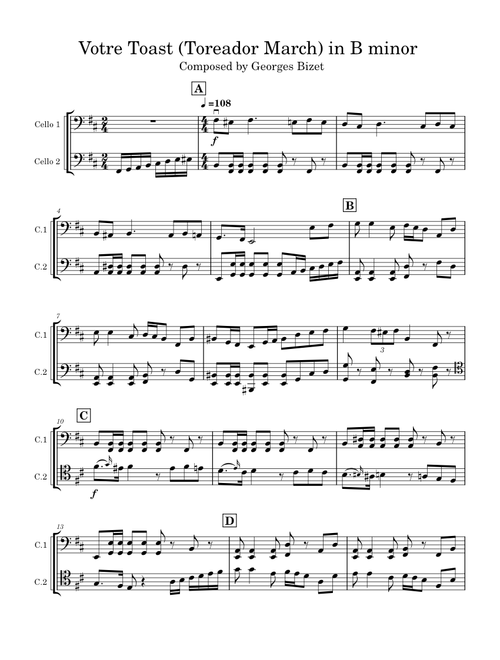 Votre Toast, Je Peux Vous Le Rendre – Georges Bizet Cello Duet - Votre Toast - Georges Bizet