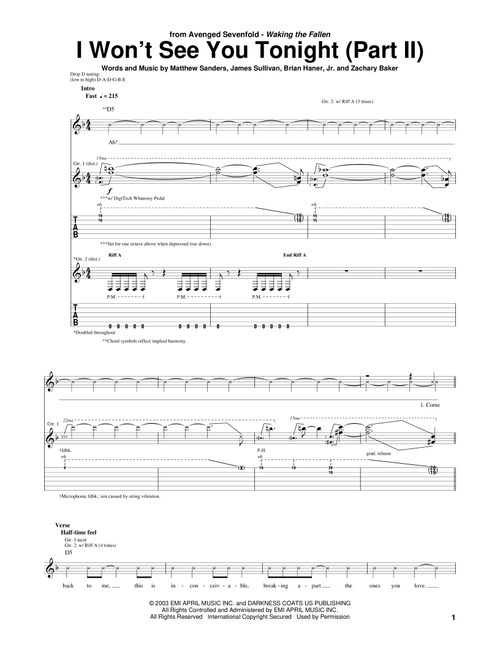 I Won't See You Tonight (Part II) - Avenged Sevenfold (Guitar Tab)