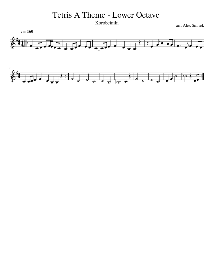 Tetris A Theme - Lower Octave Sheet music for Trumpet in b-flat (Solo) |  