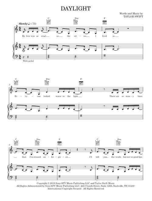 Daylight - Taylor Swift (Piano-Vocal-Guitar)