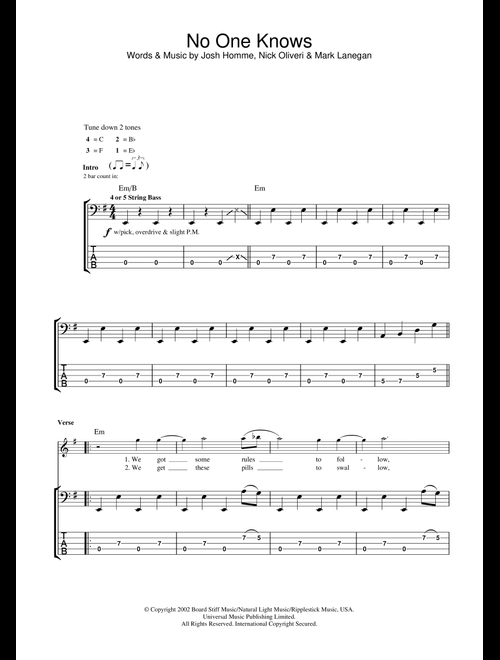 No One Knows - Queens Of The Stone Age (Bass Tab)