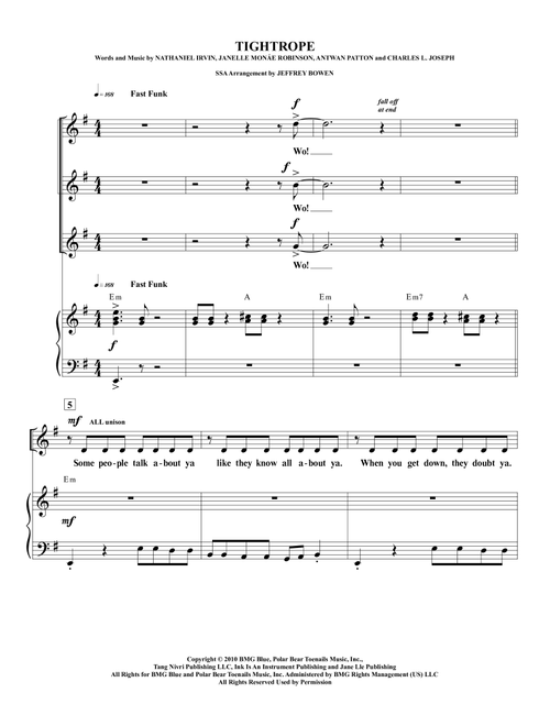 Tightrope (Arr. Jeffrey Bowen) - Janelle Monáe (Choral, SSA)
