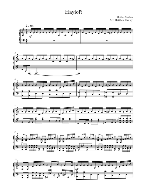 Hayloft – Mother Mother Piano Solo