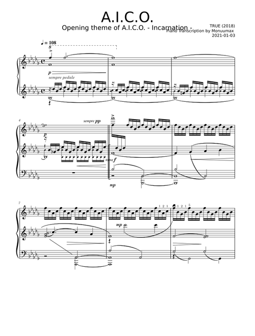 A.I.C.O. – TRUE (A.I.C.O. Incarnation opening) (piano transcription)