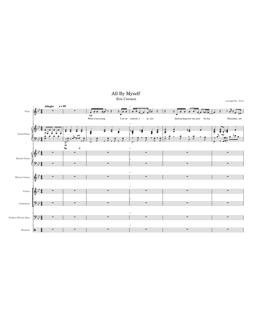 All by myself Eric Carmen Sheet music for Piano, Guitar, Bass guitar, Drum group & more
