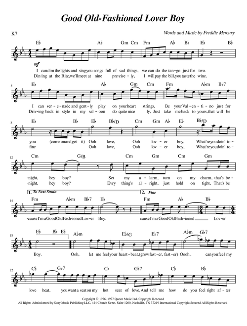 Good Old-Fashioned Lover Boy (Arr. Karen Tuttle) - Queen (Guitar Chords-Lyrics)