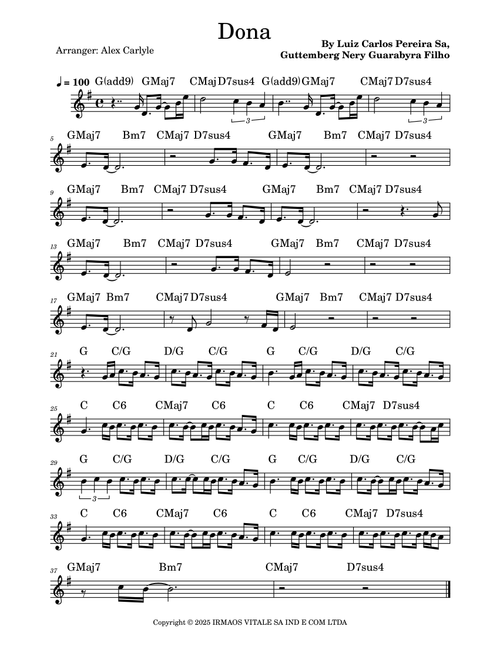Dona (Arr. Alex Carlyle) - Roupa Nova (Lead Sheet - Fake Book)