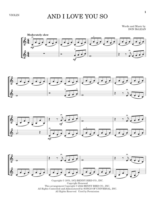 And I Love You So - Don McLean, Perry Como (Violin Duet)