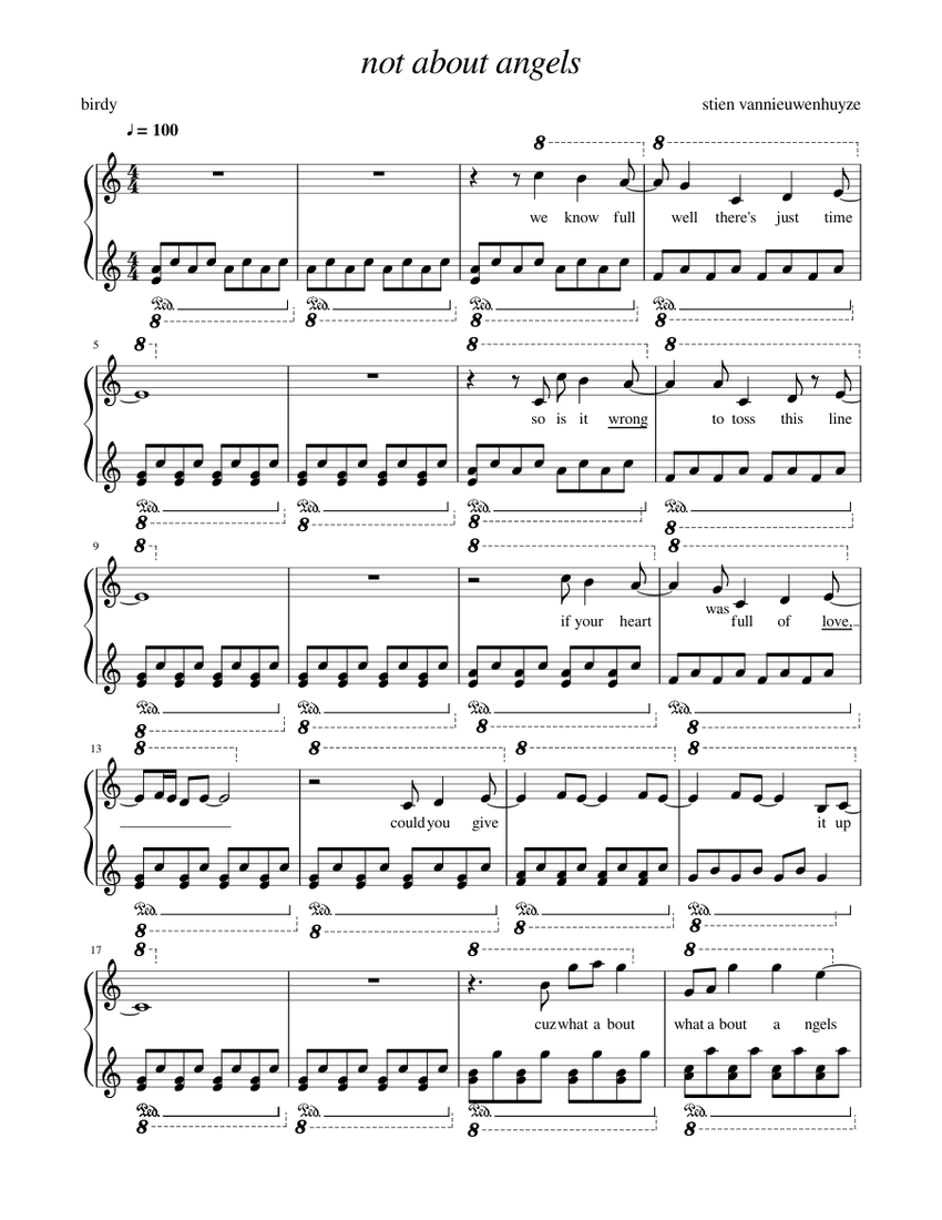 not about angels Sheet music for Piano (Solo)