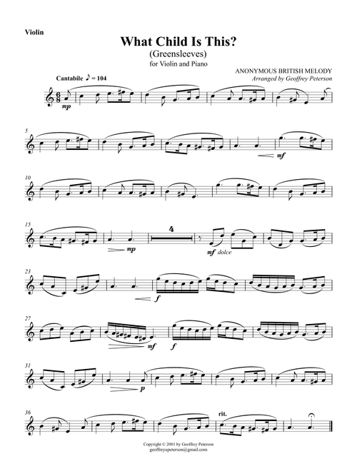What Child Is This? (Greensleeves) (Arr. Geoffrey Peterson) - Anonymous (Violin and Piano)