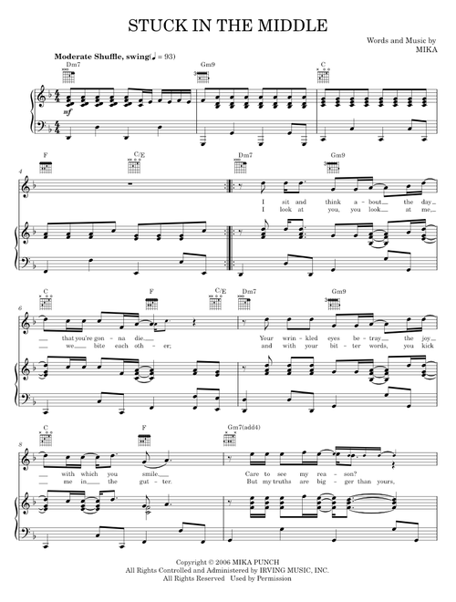 Stuck in the middle - Mika (Piano-Vocal-Guitar)