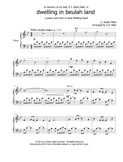 Dwelling in Beulah Land- a Christian camp meeting song (Arr. c.e. walz) - C. Austin Miles (Piano Solo)
