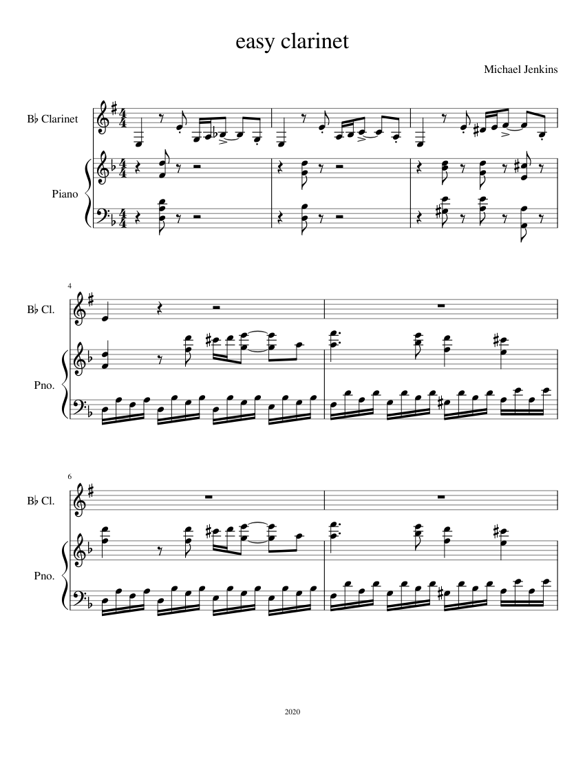 easy clarinet Sheet Music for Piano, Clarinet in b-flat (Solo ...