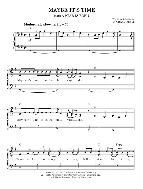 Maybe It's Time (from A Star Is Born) - Bradley Cooper, Lady Gaga (Easy Piano)