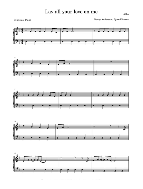 Lay All Your Love On Me (Arr. Música al Piano) - ABBA (Easy Piano)