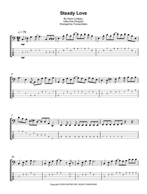 Steady Love (Arr. Tunescribers) - Aaron Lindsey, India Arie Simpson (Bass Transcription)