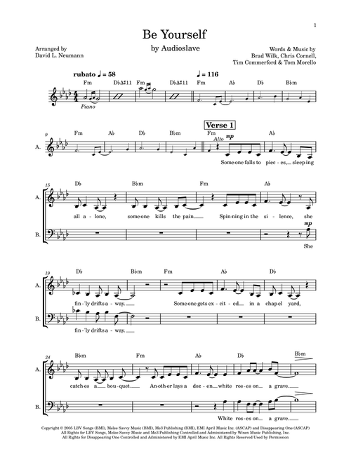 Be Yourself (Arr. David L. Neumann) - Audioslave (Choral, SAB)