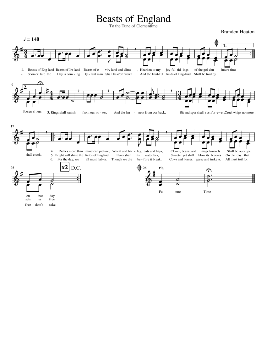 beasts of england Sheet music for Piano (Mixed Duet) 
