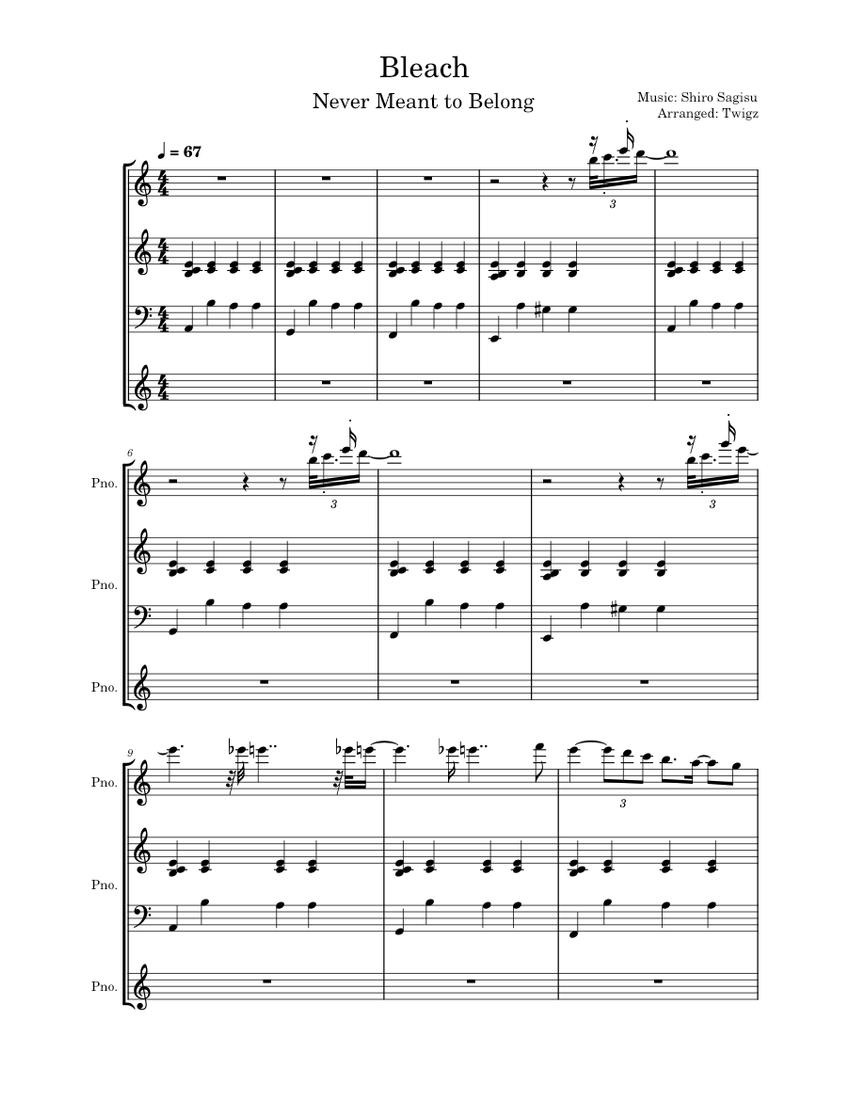 Bleach Never meant to belong Shirō Sagisu Sheet music for Piano (Mixed Trio)