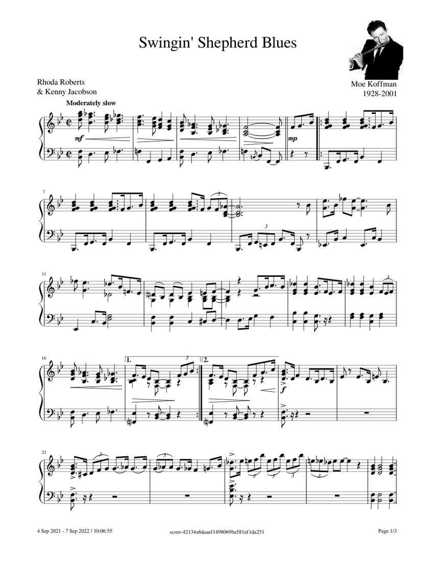 Swingin' Shepherd Blues – Moe Koffman Sheet Music for Piano, Flute