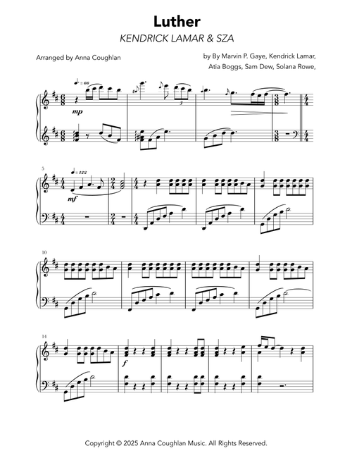 Luther (Arr. Anna Coughlan) - Kendrick Lamar (Piano Solo)