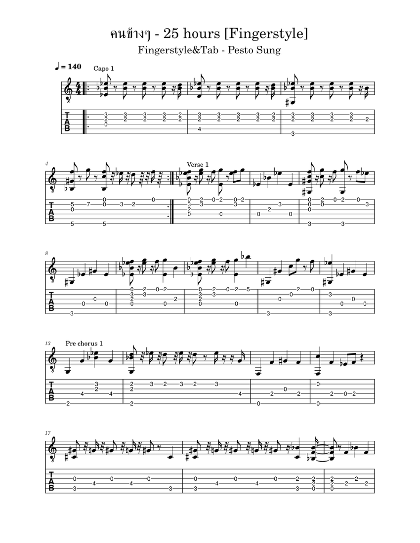 คนข้างๆ - 25 hours [Fingerstyle] Sheet Music and Tab for Guitar